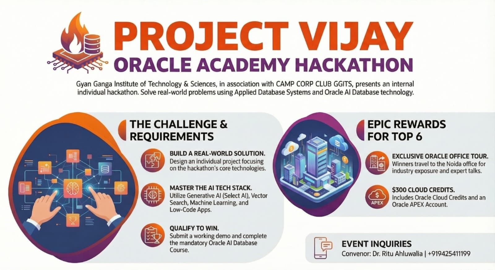 🚀 ORACLE ACADEMY HACKATHON ALERT! 🏆
PROJECT VIJAY: Win a Trip to ORACLE OFFICE, NOIDA!